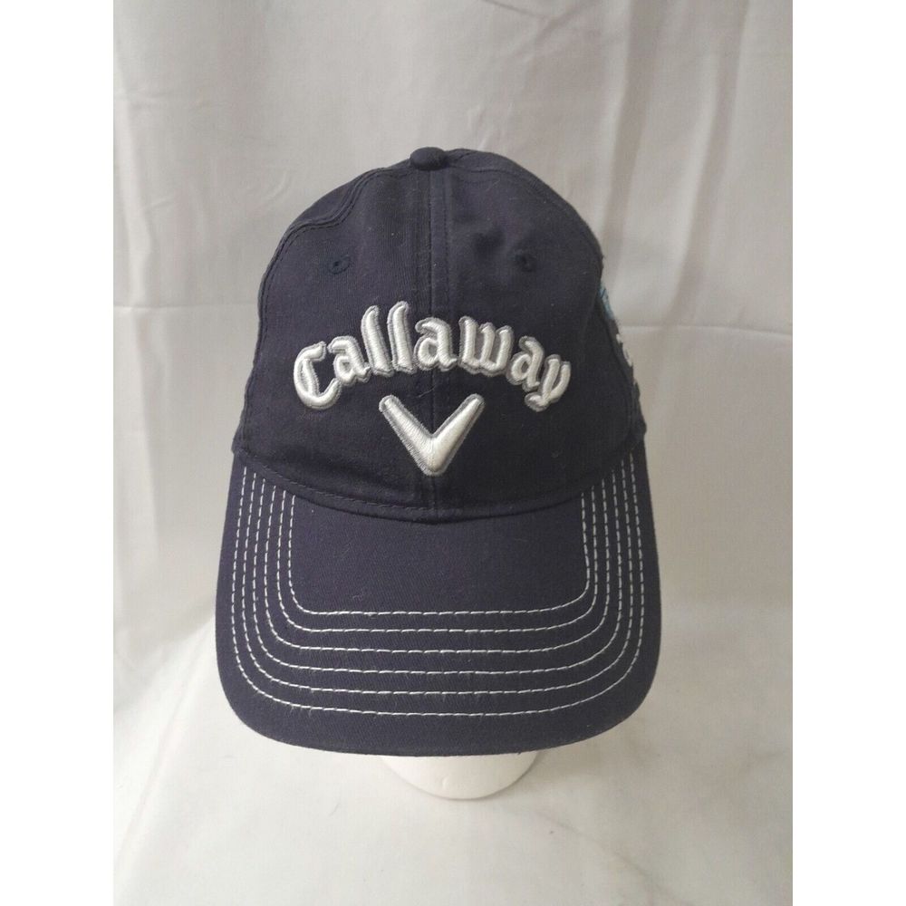 Callaway Adjustable Golf Hat Cap Navy Blue‎ White Embroidered Logo Branded Logo